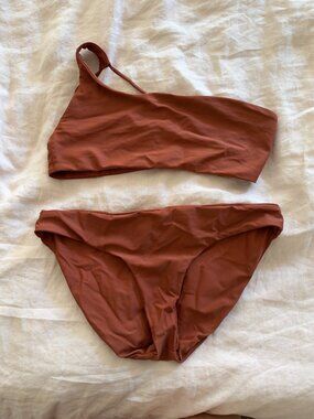 Jade Swim Terracotta Asymmetric Bikini Set L